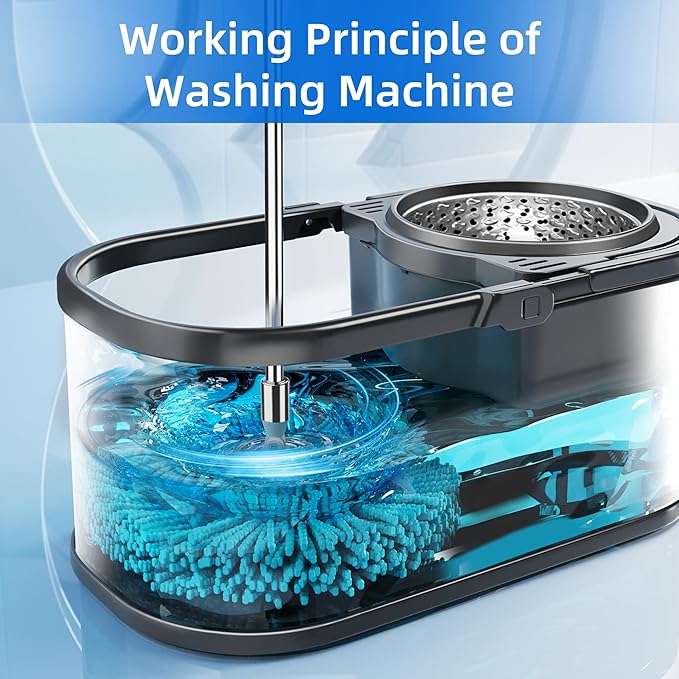 Spin Mop and Bucket with Wringer Set for Home,360° Mop and Bucket with Separate Clean and Dirty Water,Wet Dust Mop for Floor Cleaning with Extra Refills (Silver with 6 Pads)