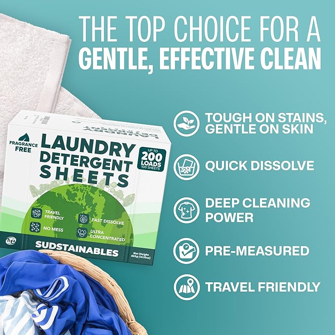 Fabric Softener Sheets bundle with 100 Strips Unscented Laundry Detergent Sheets