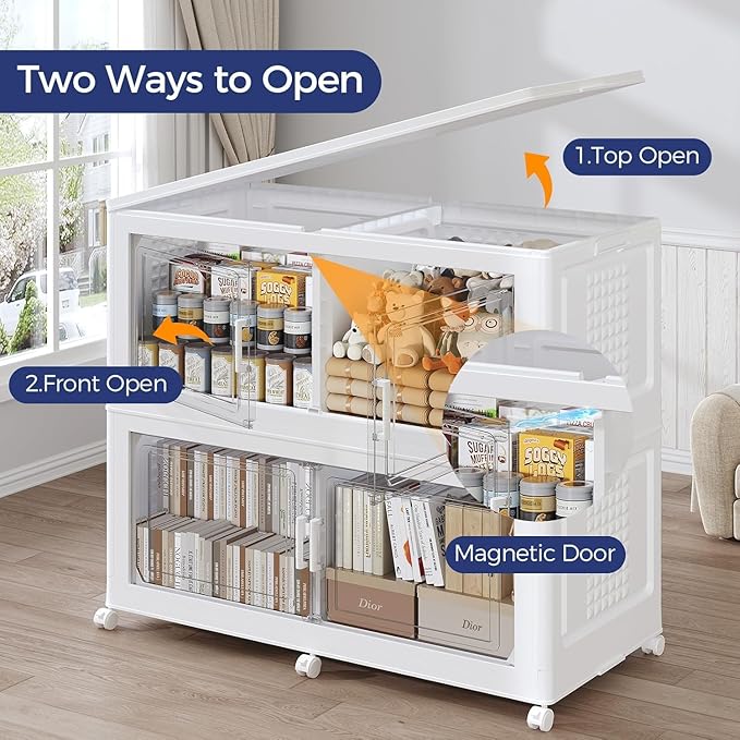 200GAL Extra Large Storage Bins with Lid, 800Qt Stackable Closet Organizers and Drawers, Collapsible Storage Bins with Wheels, Folding Containers for Home, Kitchen Office, 5Pack White