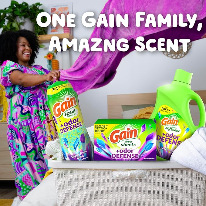 Gain Super Fresh Blast Liquid Odor Defense Fabric Softener, 140 FL OZ 190 Load, Softening Laundry Conditioner for 2 in 1 Freshness plus Odor Protection