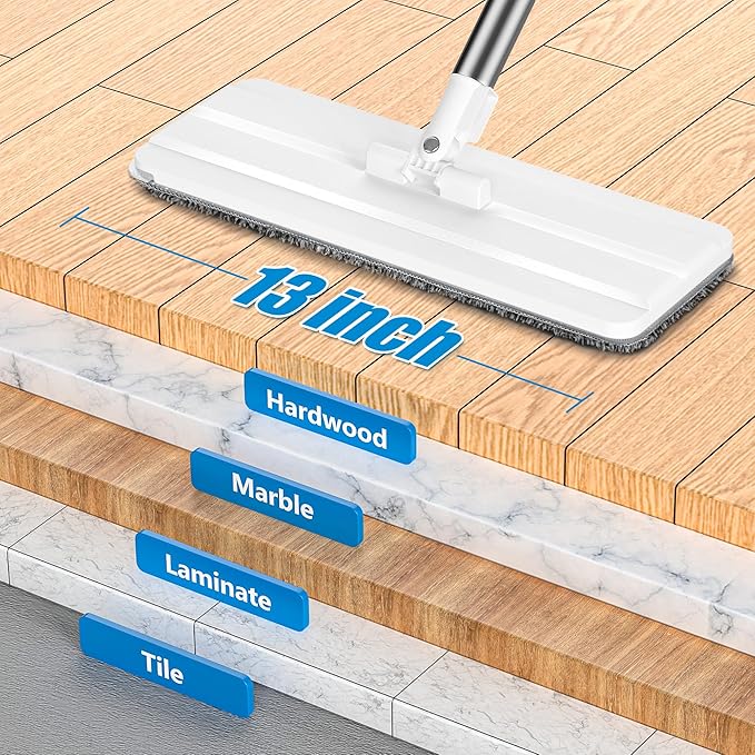 6pcs Mop Replacement Pads Compatible with Joymoop Mop, Universal 13"x4.9” Microfiber Mop Pads, Mop Head Replacement, Flat Mop Pads Washable Microfiber, Reusable Floor Mop Pads, Cleaning Tools
