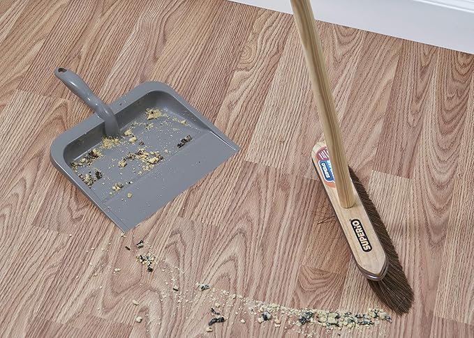 Superio Clip-On Dustpan with Rubber Lip - 10-inch Wide Durable Plastic Dust Pan with Comfort Grip Handle, (Plastic Dustpan, Grey-Multipack)