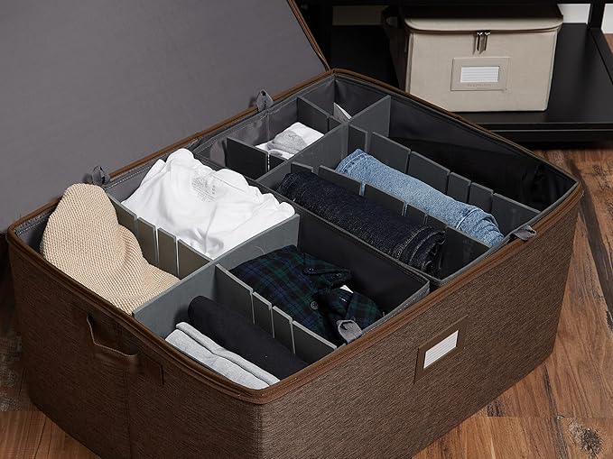 Covermates Keepsakes - Adjustable Zip-Top Storage Box - Configurable FlexGrid Compartments - Heavy Duty Polyester- Reinforced Handles - Stackable Design - Indoor Storage, Brown Heather