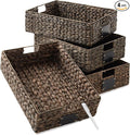 Casafield Set of 4 Water Hyacinth Pantry Baskets, 12-1/2" x 17" x 5", with Chalkboard Labels and Chalk Marker - Espresso, Woven Storage Bin Organizers for Kitchen Shelves