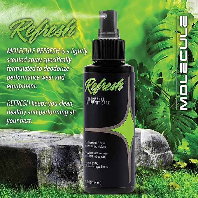 Molecule Refresh Spray | Performance Apparel Care | Cleans and Deodorizes Racing Suites & Technical Fabrics | Signature Fresh Scent | 16 Ounces