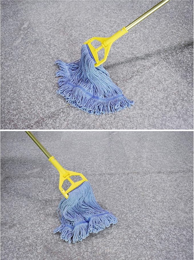 String Mop Heads Replacement Heavy Duty Commercial Grade Blue Cotton Looped End Wet Industrial Cleaning Mop Head Refills (3, Large)