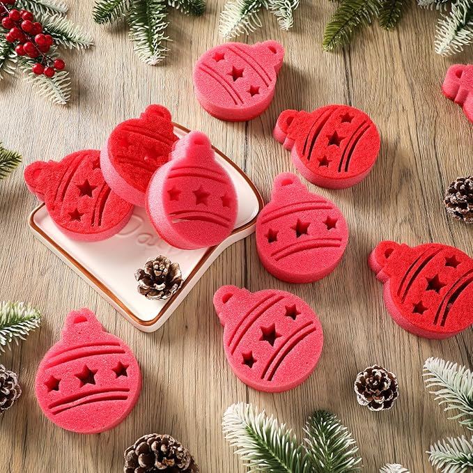 Tioncy 12 Pack Christmas Ball Kitchen Sponges Bulk Dual Sided Scrubber Sponges Dishwashing Kitchen Cleaning Accessories for Household Supplies