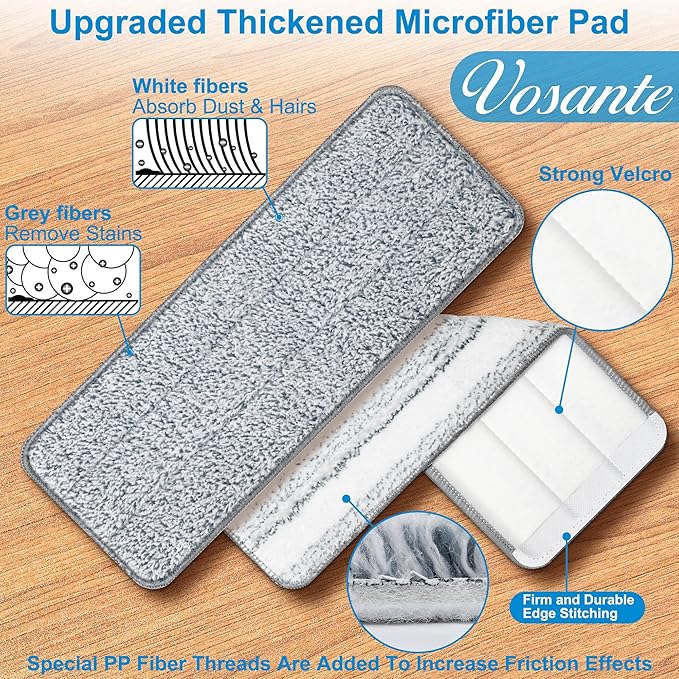 2pcs Microfiber Mop Pads, Mop Head Replacement for Joymop, Mop Pads Washable Microfiber, Flat Mop Spray Mop Replacement Pads for Universal 13” Inch Flat Mop, Reusable Mop Pads, Cleaning Accessories