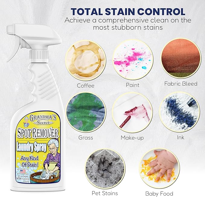 Grandma's Secret Spot Remover Laundry Spray - Chlorine, Bleach and Toxin-Free for Clothes - Fabric Stain Remover Removes Oil, Paint, Blood and Pet Stains - 16 oz & 2 oz Combo, DuoPack