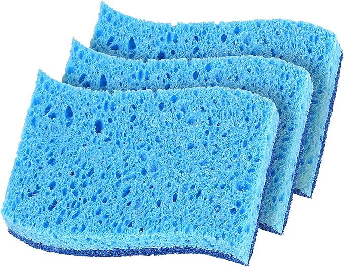 Superio Non-Scratch Cellulose Sponge Scrub (12-Pack) Heavy Duty Kitchen Sponges Scrubbers with Scouring Pad (Blue)