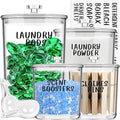 4 Pack Laundry Room Organization Jars - Laundry Storage Containers with Labels & Scoops Hold Pods, Powder, Scent Booster, Beads, Soap, Detergent - Great Laundry Organizer - Clear Acrylic