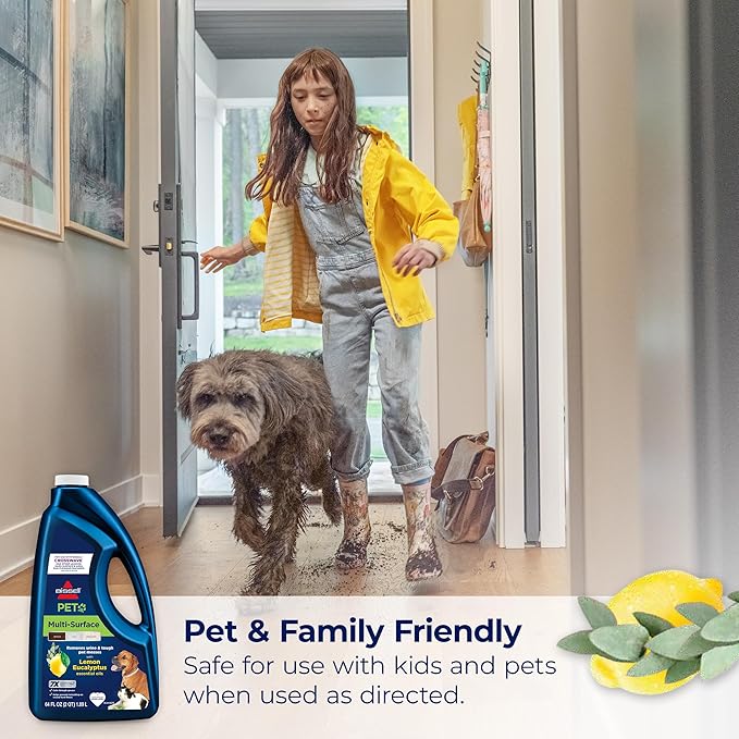 Bissell Multi-Surface Pet with Citrus, 34441, 64oz, Safe on Sealed hard Floors and Area Rugs, Removes tough pet messes and elimantes odors, Lemon Eucalyptus Essential Oils