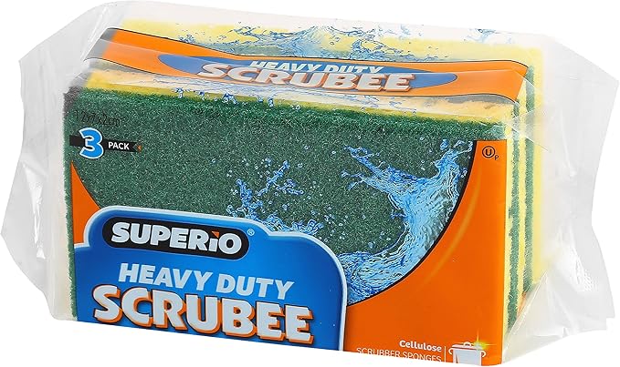 Scrubee Heavy Duty Scrub Sponge with Scouring Pad, Kitchen Dishwashing, Sink, Pot and Frying Pan Cellulose Scrubber Sponge Non Scratch. by Superio… (4.5" 3 Pack)