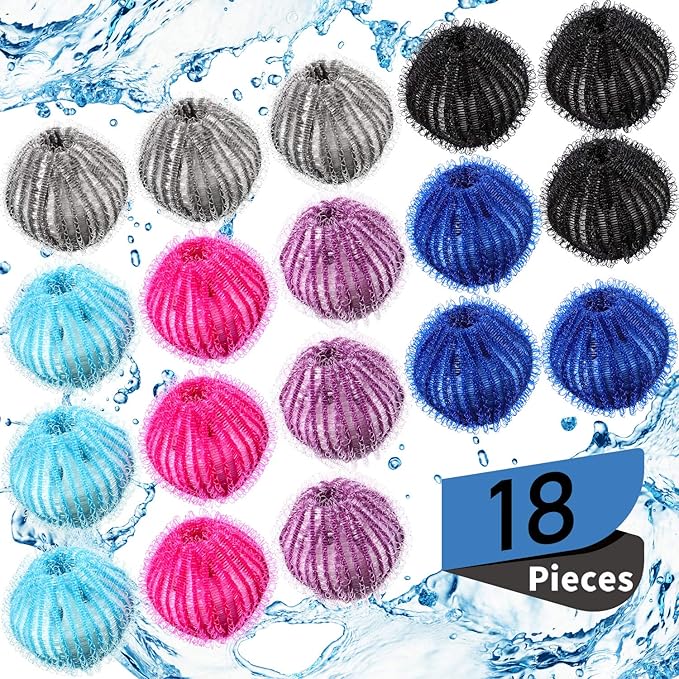 Blulu 18 Pieces Pet Hair Remover for Laundry Dryer Balls Reusable Washing Machine Hair Catcher Pet Dog Cat Catcher Lint Remover (Light Blue,Blue,Grey,Black,Purple,Rose Red)