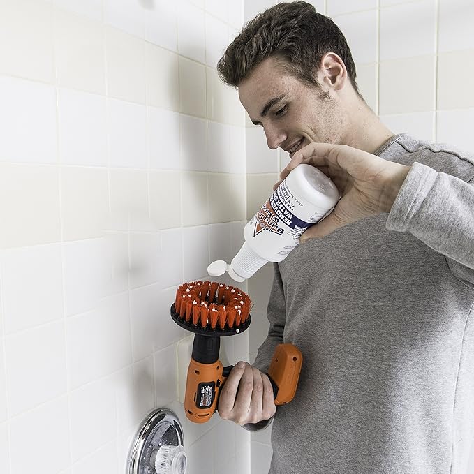 Bring It On Cleaner Hard Water Stain Remover + Grout Brush Cleaner Drill Brush Set, Shower Door, Tile Floor Cleaner, Great Baseboard Cleaner Tool Attachment 16 Fl Oz