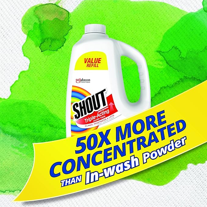 Shout Active Enzyme Laundry Stain Remover Spray for Clothes, Triple-Acting Formula Clings, Penetrates, and Lifts Tough & Everyday Stains - Prewash Refill 60oz (1.7L)