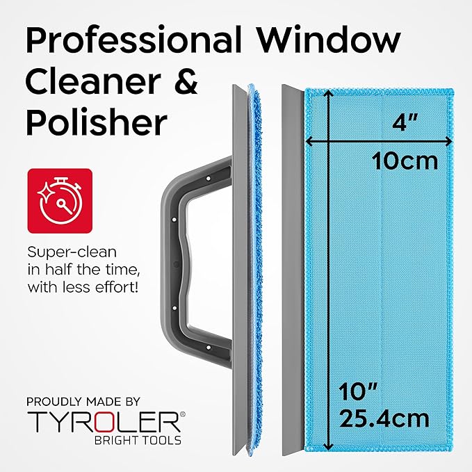 Tyroler Silicone Shower Squeegee for Glass Doors - 10" | 2 Microfiber Scrub & Polish Cloths | Multi-Surface Wiper | Perfect Window Squeegee for Home | Squeegee for Shower Glass | Shower Door Squeegee