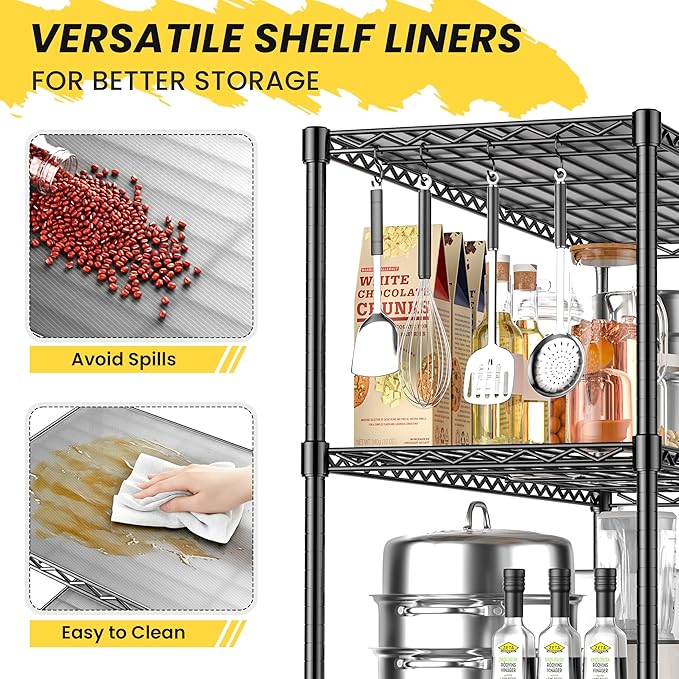 3-Tier Storage Shelves 795LBS Metal Shelving Unit, Adjustable Wire Rack Small Shelf Organizer with Shelf Liners for Kitchen Pantry Office Closet Garage 24" W x 14" D x 30.5" H Black