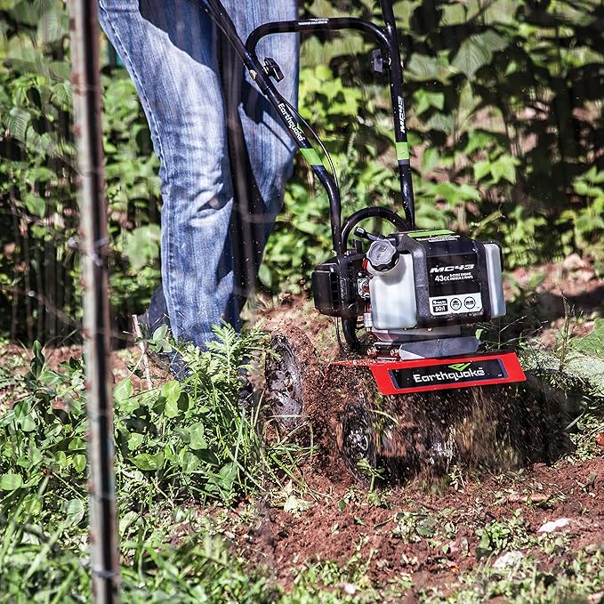 Earthquake MC43 Cultivator, 43cc 2-Cycle Viper Engine, 6-10” Adjustable Width, 8” Max Depth, Overhand Handlebars, Lightweight, U.S. Based Customer Service