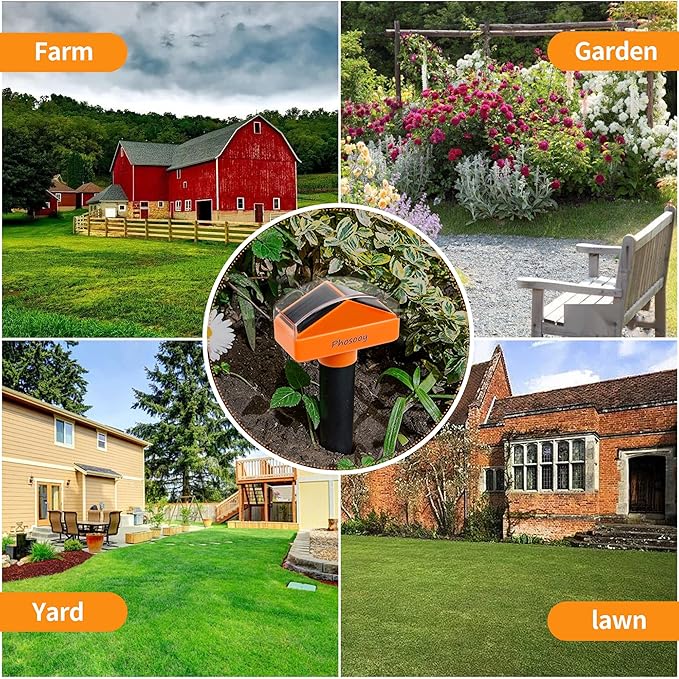 Solar Mole Repellent, 4 Pack Gopher Sonic Spikes, Waterproof Rodent Deterrent Devices to Get Rid of Moles in Your Yard Garden Lawn Home Outdoor