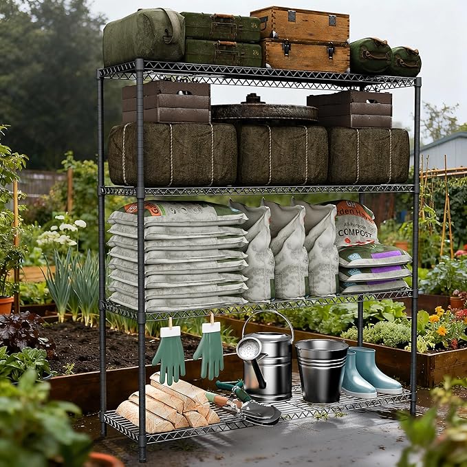 M MZG 2400LBS 47.3" W Stand Shelf Wire Rust-Proof Outdoor Storage Shelving 4-Tier Utility Shelving Unit for Garden Home,Kitchen,Office Dark Grey 17.7" D x 47.3" W x 59.4" H