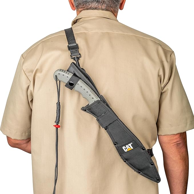 Cat Machete with Shoulder Strap Sheath,19 Inch, Stainless Steel Blade Knife with Ergonomic Comfort Tool Handle, Cut, Chop, Clear Brush, Garden, Outdoors, Camping Black Silver - 240395