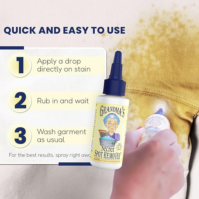 Grandma's Secret Spot Remover - Chlorine, Bleach and Toxin-Free Fabric Stain Remover for Clothes - Removes Oil, Paint, Blood and Pet Stains – 2 Ounce, 6 Pack