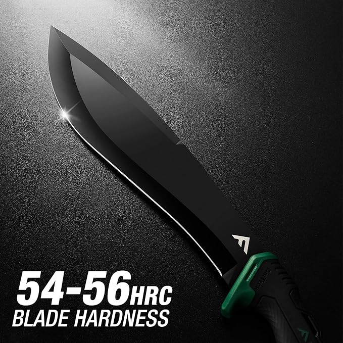 FLISSA Machete, 11'' Fixed Blade Camp Knife, Bolo Machete for Clearing Brush, Patented Shock Absorbing Air Tech Handle, Ideal for Gardening, Bushcraft and Outdoor, Molded Sheath Included