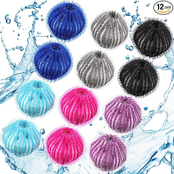 Blulu 12 Pieces Pet Hair Remover for Laundry Dryer Balls Reusable Washing Machine Hair Catcher Pet Dog Cat Catcher Lint Remover (Light Blue,Blue,Grey,Black,Purple,Rose Red)