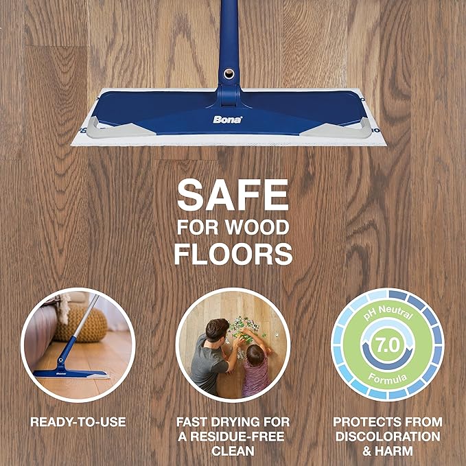 Bona Hardwood Floor Disposable Wet Cleaning Pads - 12 Pads per Pack - unscented - Use Mops - Residue-Free Floor-Cleaning Solution for Wood Floors,(Pack of 6)