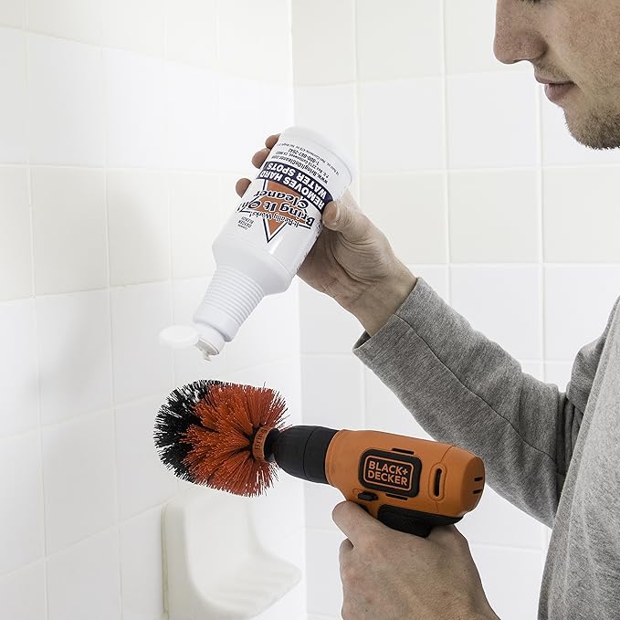 Bring It On Cleaner Hard Water Stain Remover + Grout Brush Cleaner Drill Brush Set, Shower Door, Tile Floor Cleaner, Great Baseboard Cleaner Tool Attachment 16 Fl Oz