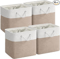 12 x 12 Inch Cube Storage Bins, 4 Pack Fabric Storage Basket with Handles, Foldable Boxes Organizer for Shelf Baskets for Home, Clothes (White/Khaki)