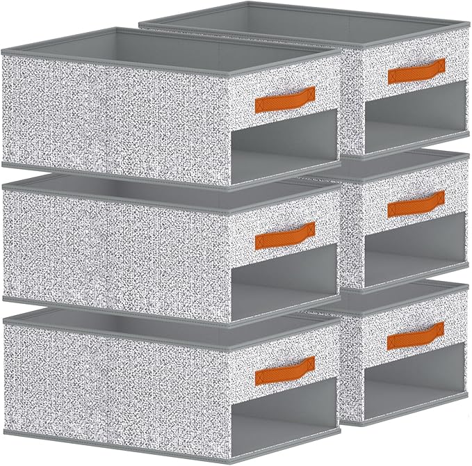 Homsorout Drawer Organizers and Storage - 6 Pack Foldable Pants Organizer with Clear Window & Handles, Fabric Closet Organizer for Clothes, Jeans, Sweaters, Towels, T-shirt, Scarf (Ant Light Gray)