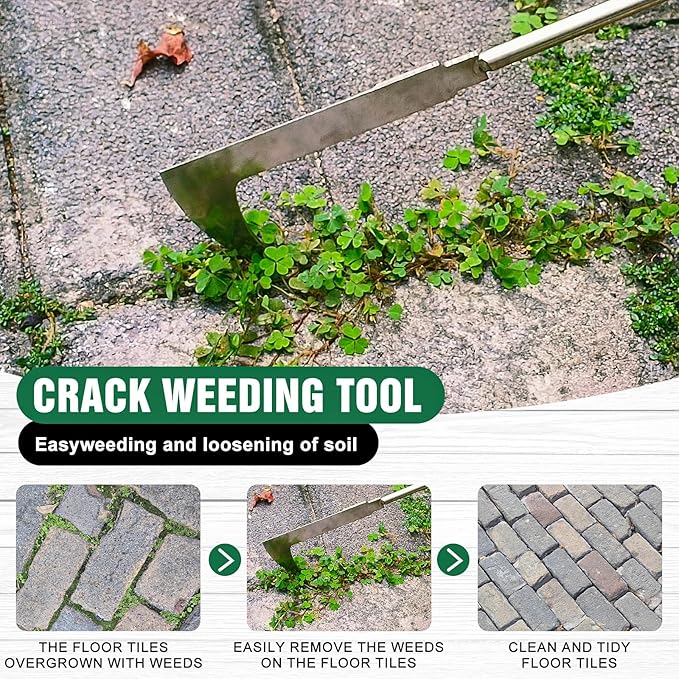 Weed Remover Tool 2-Piece with Wood Handle, Weeding Garden Tools for Gardening with Serrated Edge, Weed Puller for Removing Moss and Weeds, Weeding Tools for Dandelion