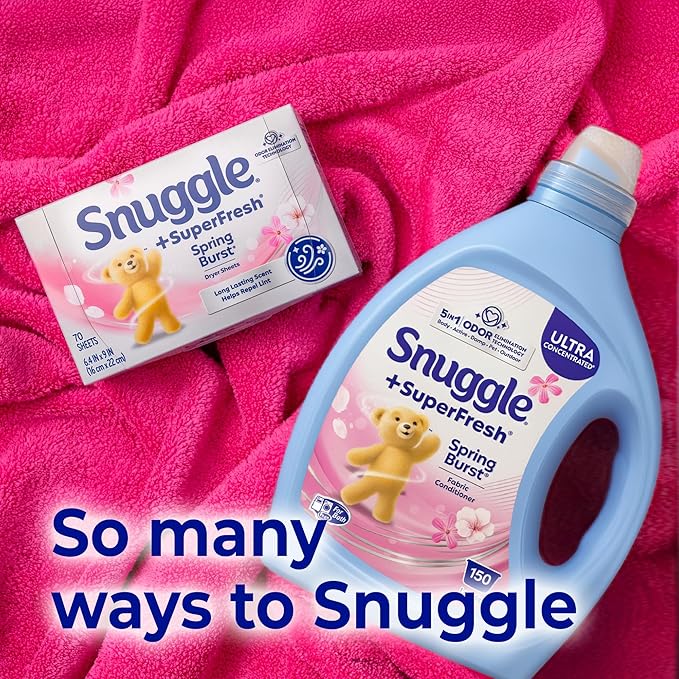 Snuggle SuperFresh Fabric Softener Liquid, Ultra Concentrated, 78.8 Oz, 150 Medium Loads, Spring Burst Fabric Conditioner, Lasting Scent, Fights Stubborn Odors, Softens, Reduces Static & Wrinkles