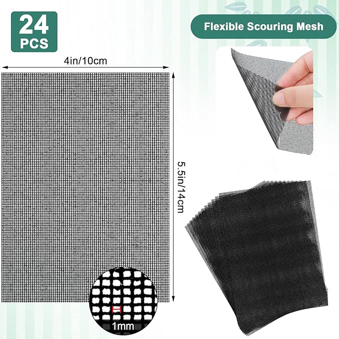 Skyley 24 Pack Flexible Scrubbing Screen Cleaning Mesh for Household 5.5 x 4 Inch Cleaner Toilet Hard Water Ring Remover Scouring Pad Abrasive Grit Cleaning Screen for Remove Carbon, Rust and Scale