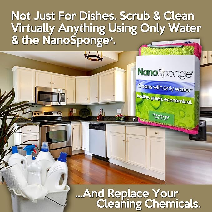 Nano Sponge Cleaning Sponges. Supersized Everyday Heavy Duty Household Kitchen and Dish Sponge. 2 Pack. 4.5 x 3