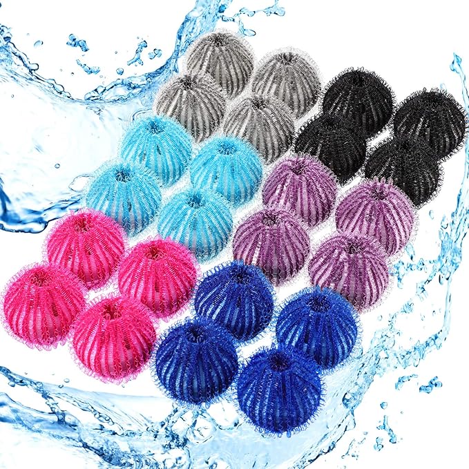 Blulu 24 Pieces Pet Hair Remover for Laundry Dryer Balls Reusable Washing Machine Hair Catcher Pet Dog Cat Catcher Lint Remover (Light Blue,Blue,Grey,Black,Purple,Rose Red)
