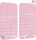 2 Pack Hanging Jewelry Organizer 80-Pocket Dual-sided Jewelry Storage for Earring Necklace Bracelet Ring Travel Holder, Pink