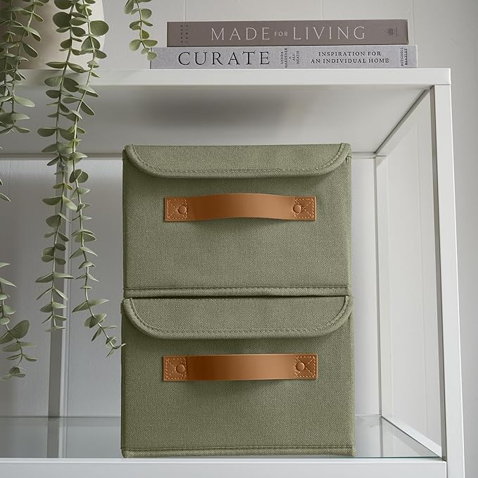 Decorative Linen Storage Boxes with Lids - Spacious Set of 2 Organizer Bins for Your Home Decor - The Perfect Small Container to Safely Store Photos, Documents and Memory Box Keepsakes in Style