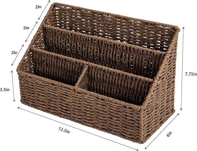 Woven Mail Organizer, Mail Organizer Countertop, Natural Tabletop Mail Holder, Rattan Desk Organizer, Boho Office Desk Accessories, Mail Basket for Bill Mail Papers Letters(Brown)
