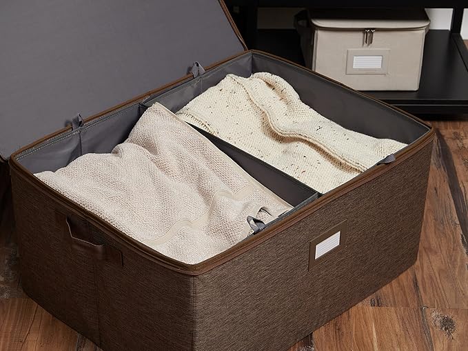 Covermates Keepsakes - Adjustable Zip-Top Storage Box - Configurable FlexGrid Compartments - Heavy Duty Polyester- Reinforced Handles - Stackable Design - Indoor Storage, Brown Heather