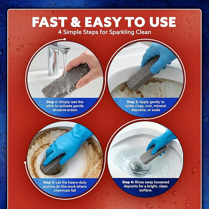 PUMIE Pumice Scouring Stick for Cleaning Toilet Rings Stain & Hard Water Rings, Extra Strong Heavy Duty Pumice Stone for Toilet Cleaning, Rust, Grills, Tough Bathroom, Ovens, Pools & Tubs - Pack of 12