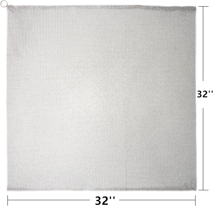 Cast Iron Cleaner & Chainmail Skillet Scrubber - 32''x32'' 3.8mm Small Ring, 316L Stainless Steel Interlocking Mesh Sheet, Flexible Chainmail Panel, Fine Linked Ring Fabric, Woven Ring Net