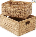 Casafield Set of 2 Water Hyacinth Storage Baskets with Handles - 1-Jumbo, 1-Large Woven Organizers for Bathroom, Laundry, Pantry, Office, Shelves