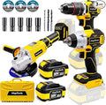 Brushless Cordless Power Tool Combo Kit for Heavy DIY & Semi-Professional Use – 50Nm Drill Driver, 380Nm Impact Wrench, 5" Angle Grinder LCD, 2×3000mAh Batteries, Carry Case &&Accessories