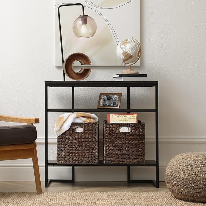 Casafield 12" x 12" Water Hyacinth Storage Baskets, Espresso - Set of 4 Collapsible Cube Organizers, Woven Bins for Bathroom, Bedroom, Laundry, Pantry, Shelves