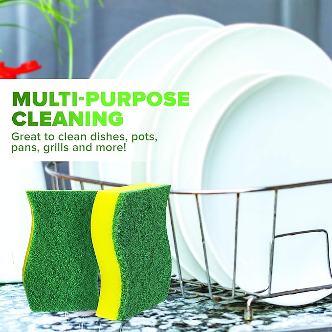 (6 Pack) Heavy Duty Scrub Sponges by SCRUBIT – Kitchen Dish, Sink and Bathroom Cleaning Scrubber Sponge - with Non-Smell Scouring Pad