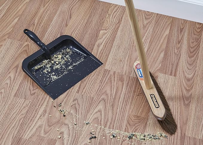 Superio Heavy Duty Plastic Dustpan with Comfort Grip Handle Black, Durable, Lightweight Multi Surface Dust Pan Easy Broom Sweeping, 10 inches Wide, 2-Pack
