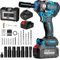 500 N.m Brushless Impact Wrench with Small Wrench, Waist Hook, 7 Sockets, 6 Scredrivers and 6 Drill Bits 3500 RPM Heavy Duty Impact Drill for Cars, RV, Truck,Home Furniture and DIY Projects